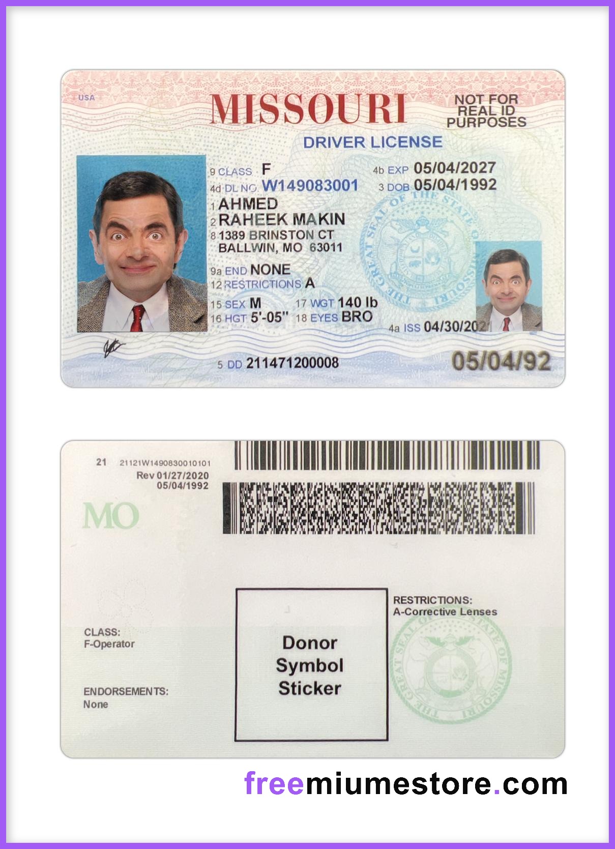 Missouri Driver license PSD Template